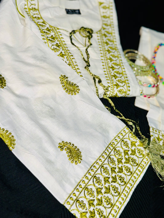 Prothoma Olive Glow – Embroidered Pakistani style Bangladeshi Suti Kurti