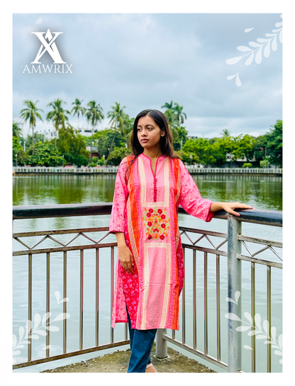 Blooming Pink Elegance | Premium Aarong Cotton Kameez One Piece