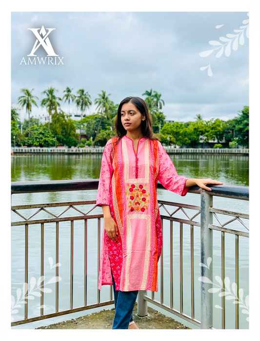 Blooming Pink Elegance | Premium Aarong Cotton Kameez One Piece