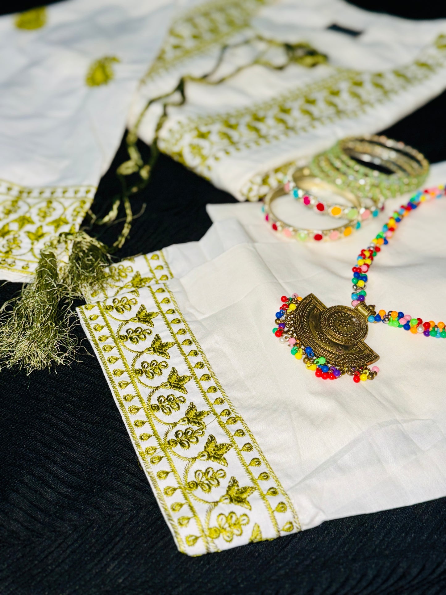 Prothoma Olive Glow – Embroidered Pakistani style Bangladeshi Suti Kurti