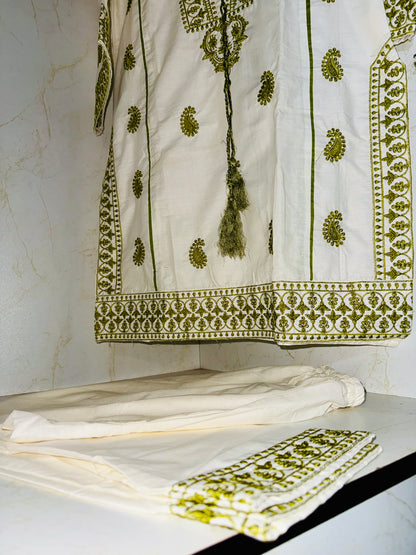Prothoma Olive Glow – Embroidered Pakistani style Bangladeshi Suti Kurti