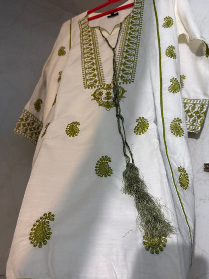 Prothoma Olive Glow – Embroidered Pakistani style Bangladeshi Suti Kurti