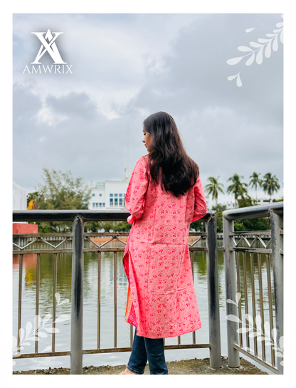 Blooming Pink Elegance | Premium Aarong Cotton Kameez One Piece
