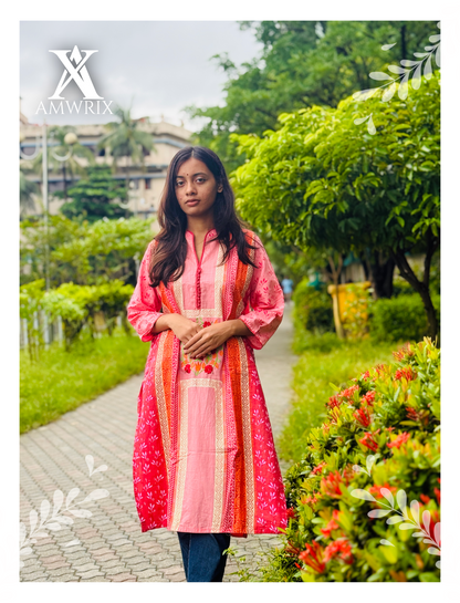 Blooming Pink Elegance | Premium Aarong Cotton Kameez One Piece