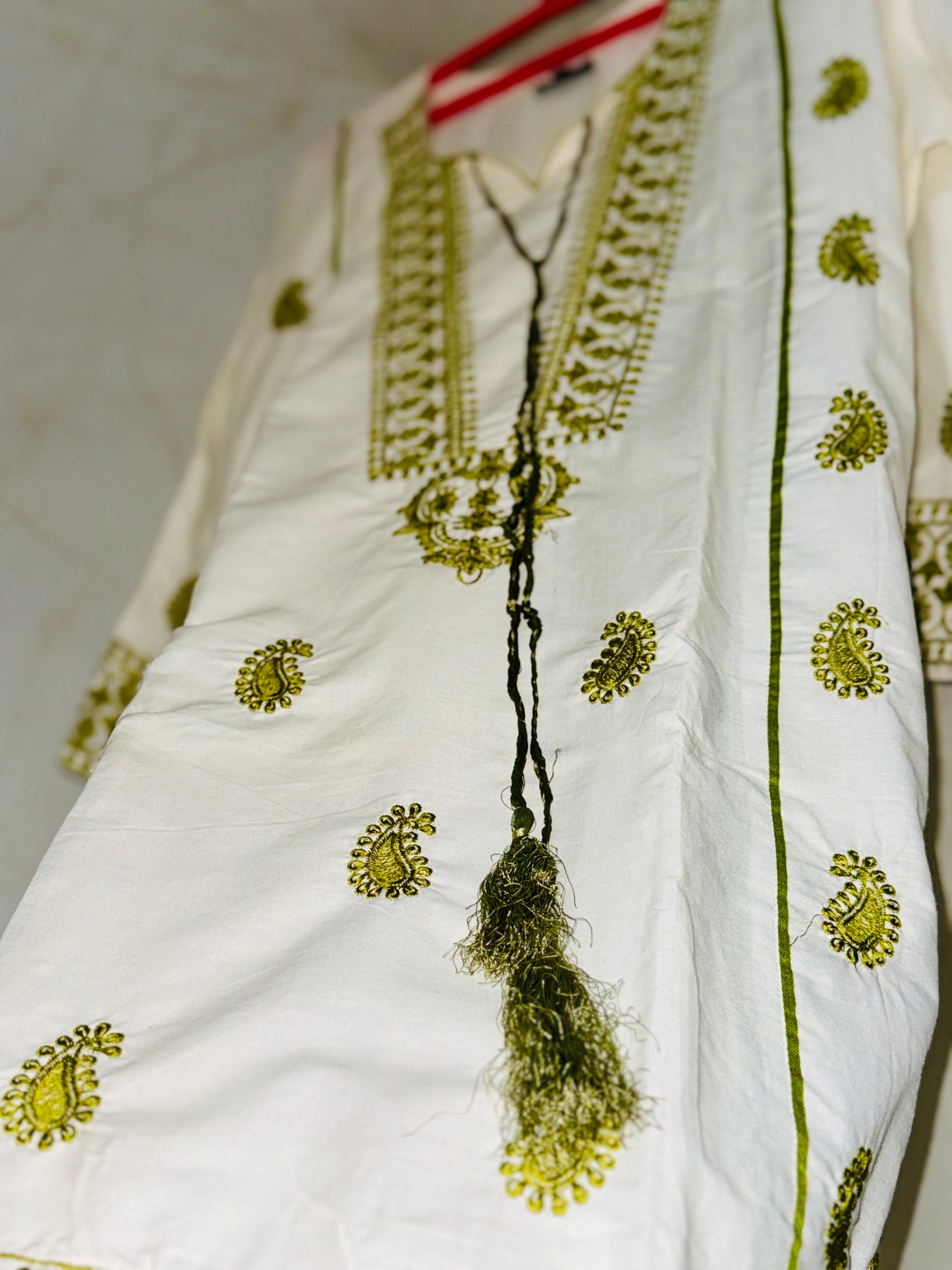 Prothoma Olive Glow – Embroidered Pakistani style Bangladeshi Suti Kurti