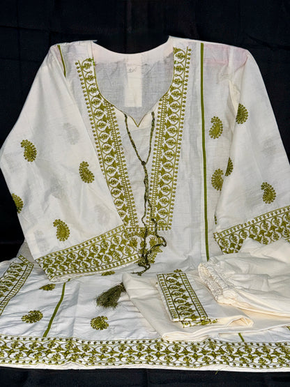Prothoma Olive Glow – Embroidered Pakistani style Bangladeshi Suti Kurti