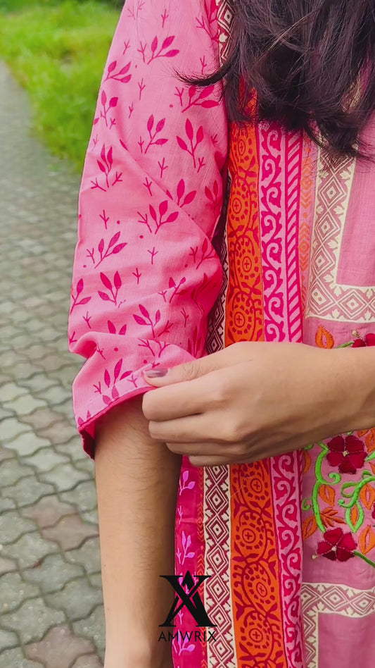 Blooming Pink Elegance | Premium Aarong Cotton Kameez One Piece